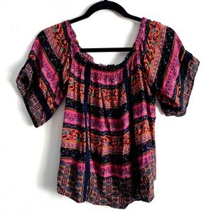 Hazel Boho Floral Stripes Off-The-Shoulder Top